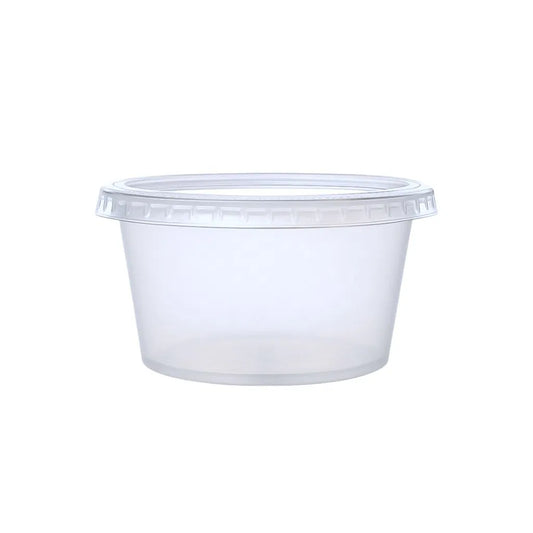 Clear 4oz PP Clear Portion Pot (PP3) with lid on a white background