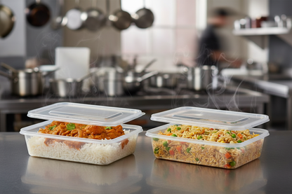 500ml Rectangular Microwavable Container & Lid — Curry & Rice