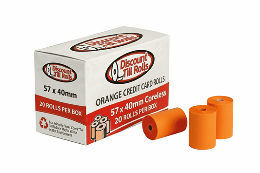 Premium BPA Free 57mm x 40mm Orange Credit Card Rolls (20 Pack)