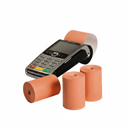 Orange Credit Card Rolls 57x40mm – Orange Thermal Paper Rolls Coreless (20 Roll Box)