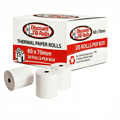 60x70mm BPA-Free Thermal Receipt Rolls | Phenol-Free | Box of 20 | Ireland