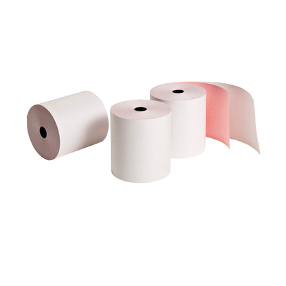 3 Rolls of 76mm 2 Ply bond paper rolls on a white background