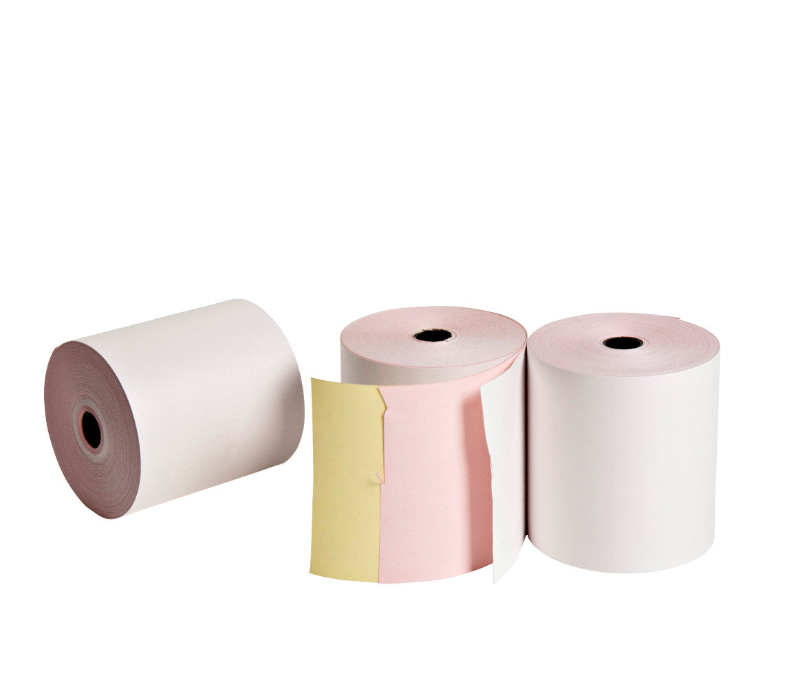 3 Rolls of 76mm 3 Ply bond paper on a white background