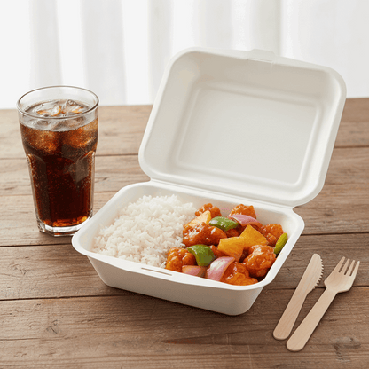 7x5 inch bagasse meal box with sweet and sour chicken