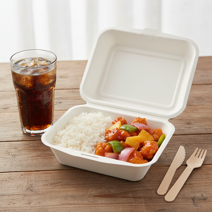 7x5 inch bagasse meal box with sweet and sour chicken