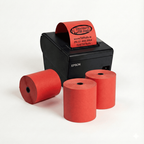 80mm Red Thermal Till Rolls | 80x70mm Urgent Alert & Branded Receipt Paper | 20 Roll Box | Ireland