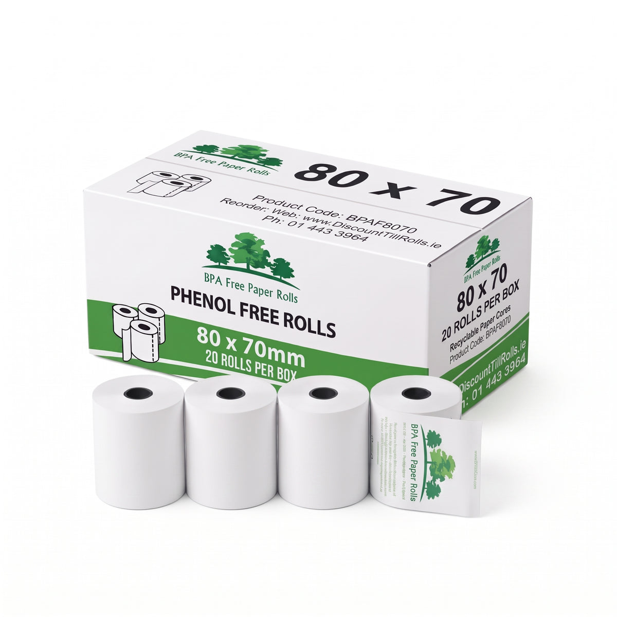 80x70 Pheol Free rolls and box on a white background