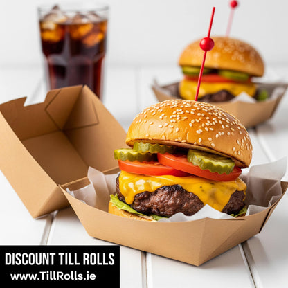 #8 Kraft Burger Box | Compostable Clamshell Packaging Ireland (250/Case)