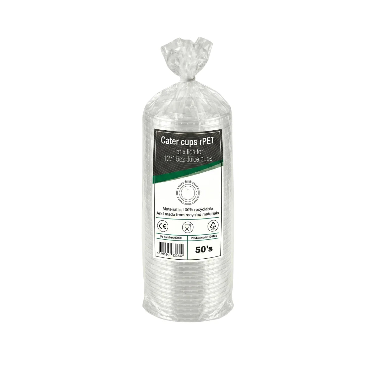 95mm rPET Flat Lid with Straw Slot | Fits 12oz & 16oz Juice Cups | Case of 1,000