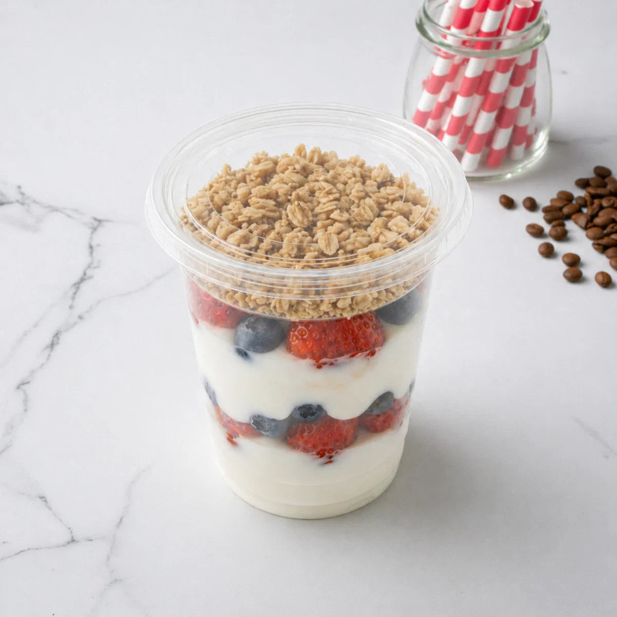 95mm rPET Flat Lid with Straw Slot | Fits 12oz & 16oz Juice Cups | Case of 1,000