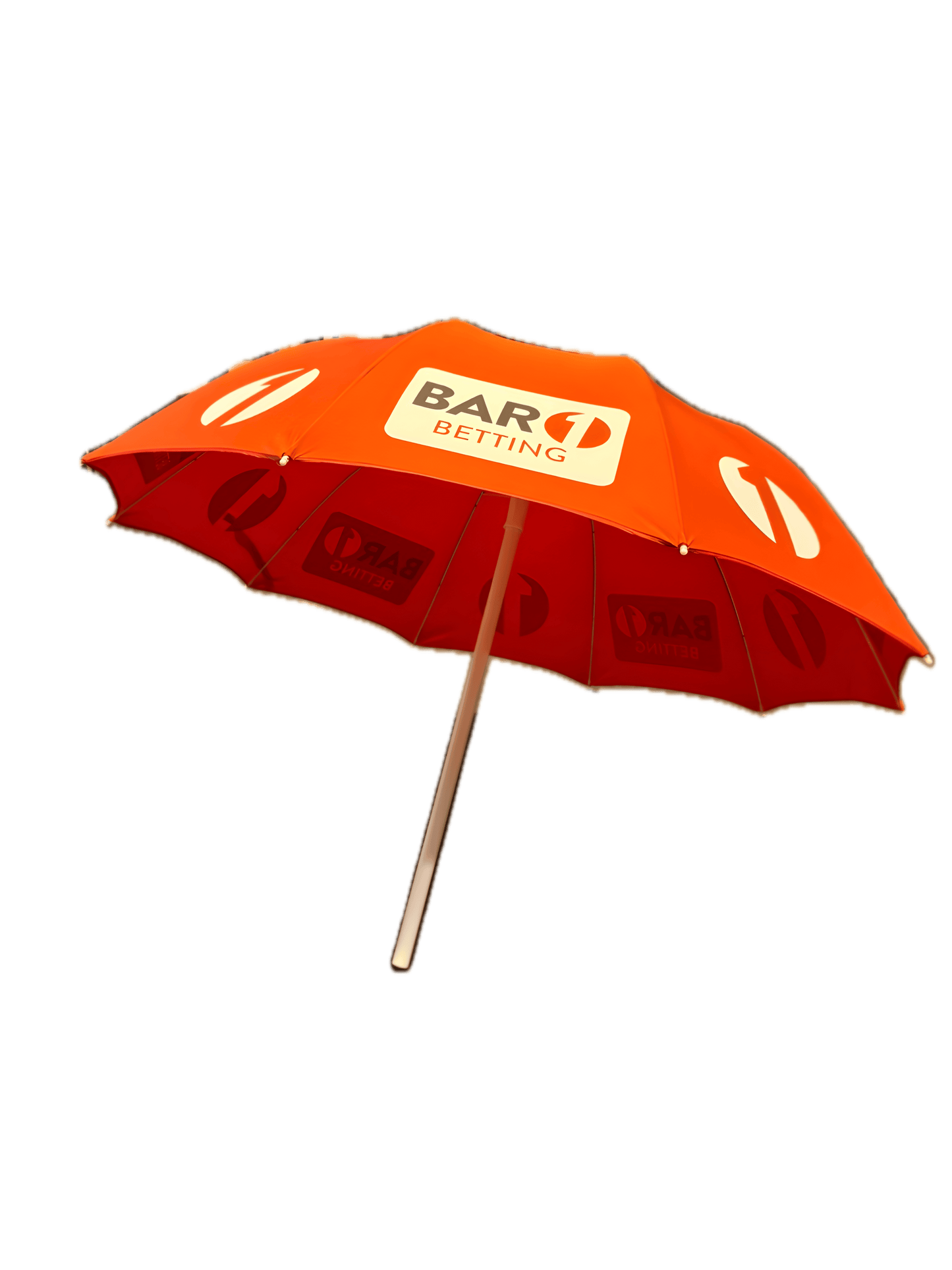 Bar one racing Red bookmakers umbrella with a logo on a transparent background