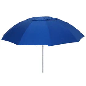 Blue racecourse bookmakers umbrella on a white background