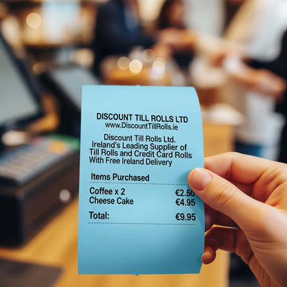 customer looking a a blue thermal receipt
