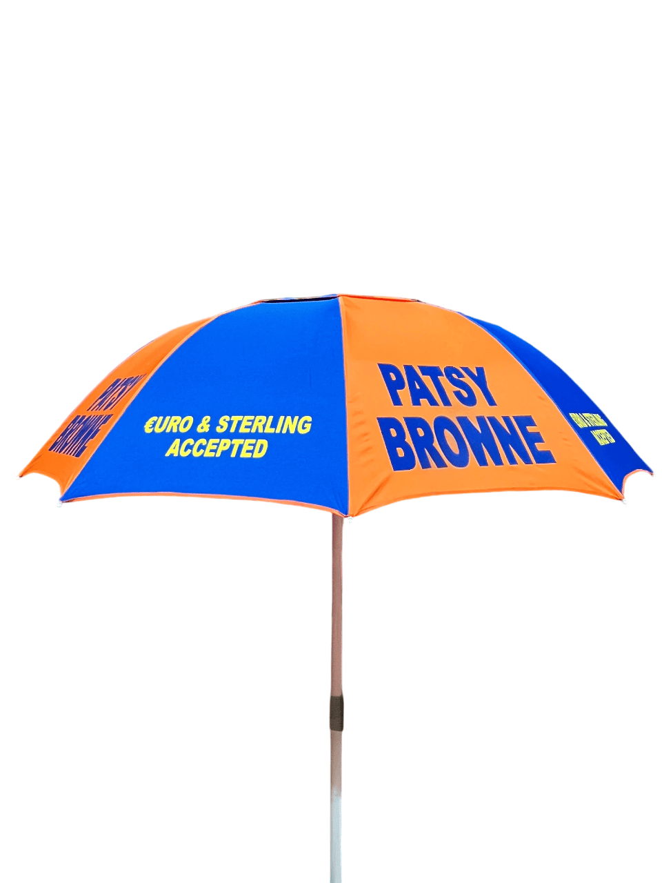 Patsy Browne racecourse bookmaker umbrella on a white background