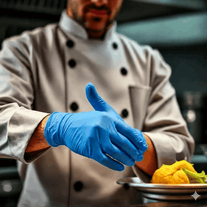 Chef wearing Blue Nitrile Gloves
