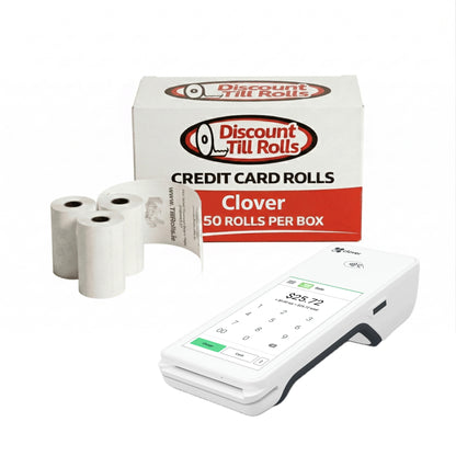 Clover Flex with Discount Till Rolls credit card rolls on a white background