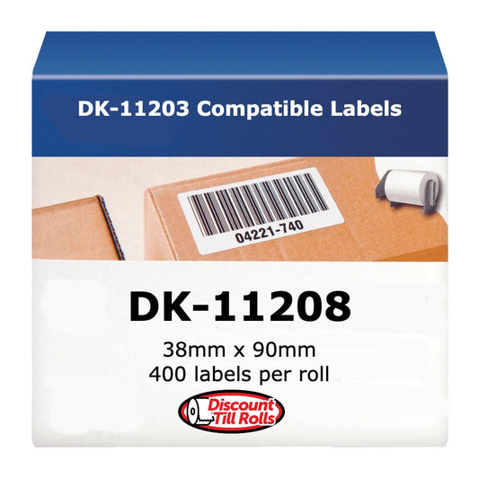 Brother DK-11208 Compatible Address Labels 38x90mm | 400 Per Roll | Wide Format | Ireland (Min. 2 Rolls)