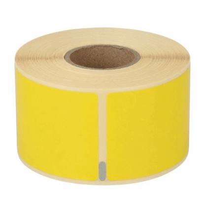Roll of DYMO 99012 yellow labels on a white background