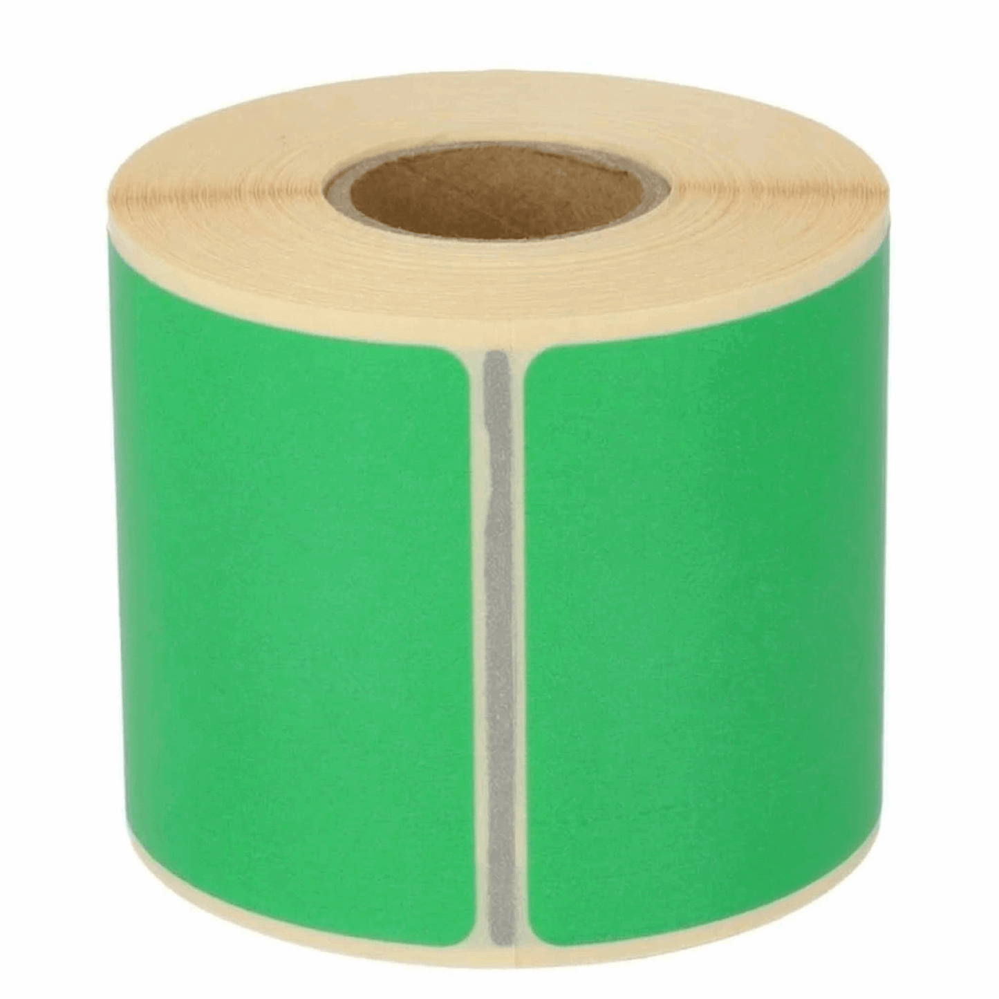 Roll of Dymo 99014 green labels on a white background