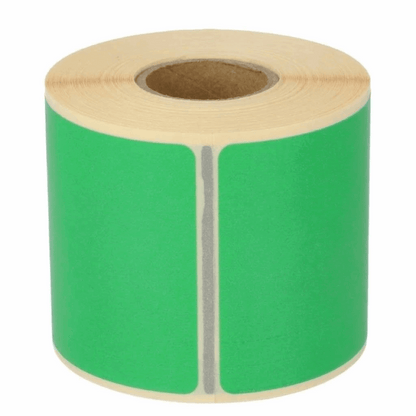 Roll of Dymo 99014 green labels on a white background