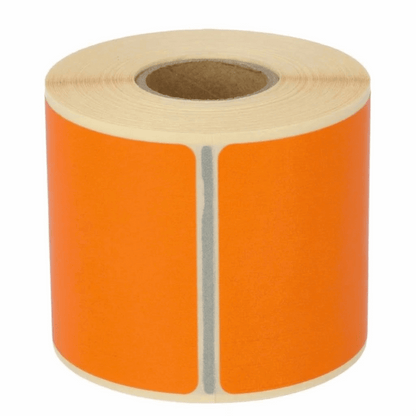 Roll of Dymo 99014 orange labels on a white background