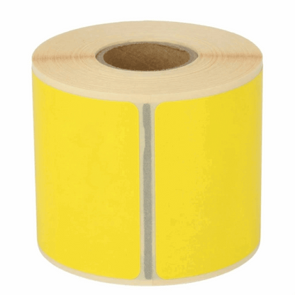 Roll of Dymo 99014 yellow labels on a white background
