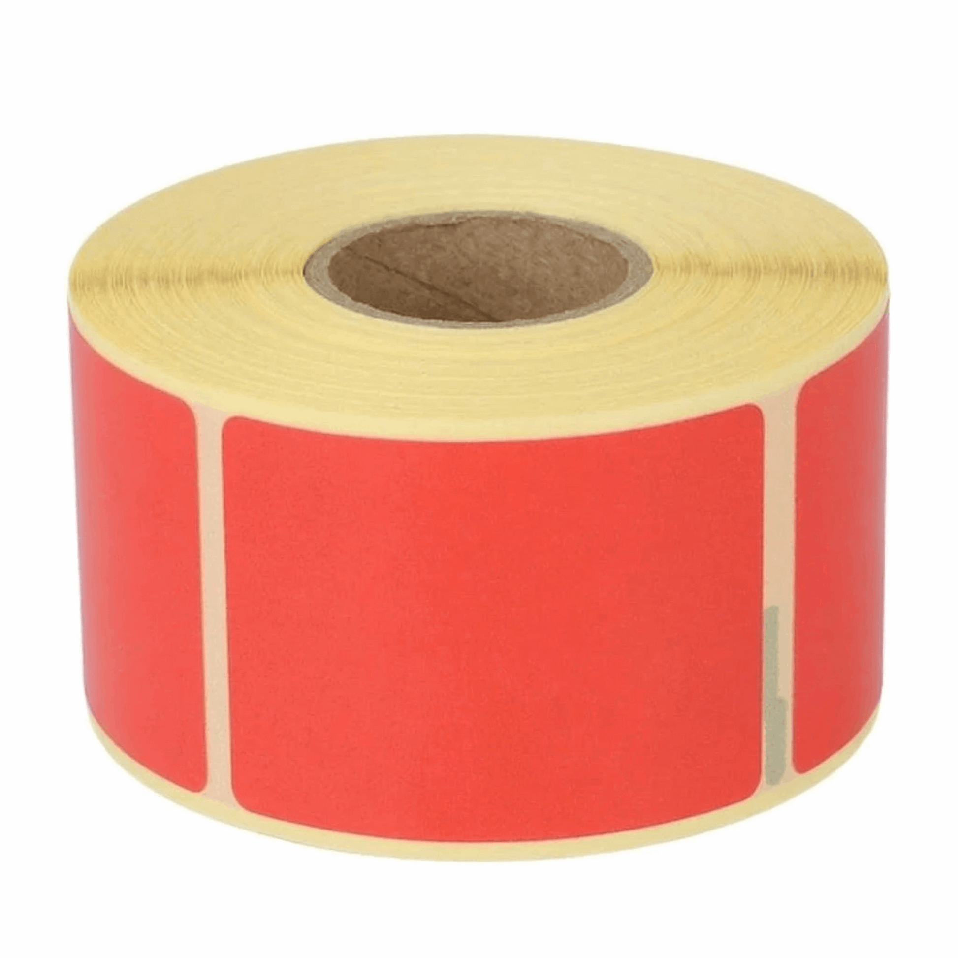 Roll of DYMO 99012 red labels on a white background