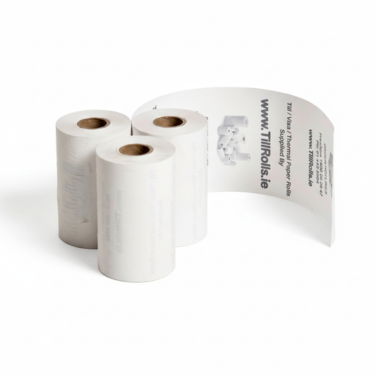 three branded Discount Till Rolls Credit card rolls with pure white background