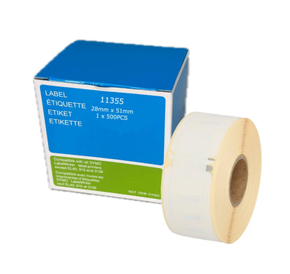 Compatable Dymo Roll of labels with a box labeled 11355 on a white background
