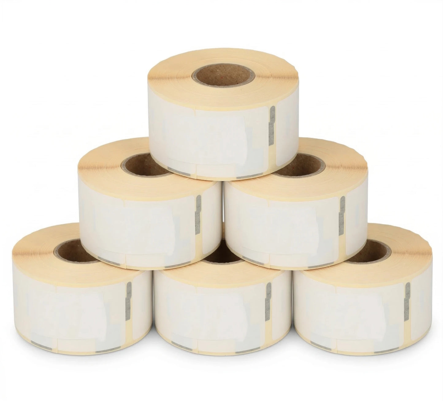 Stack of Dymo 99010 white label rolls on a white background