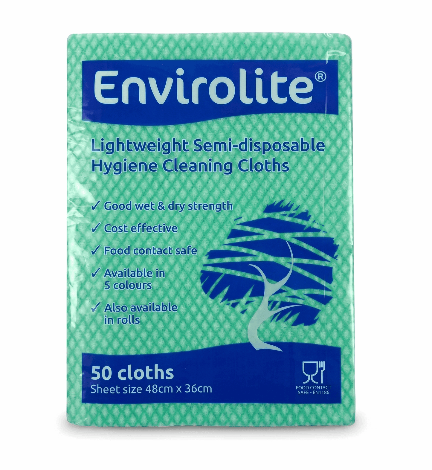 Envirolite Folded Cleaning Cloths Green and box on a white background