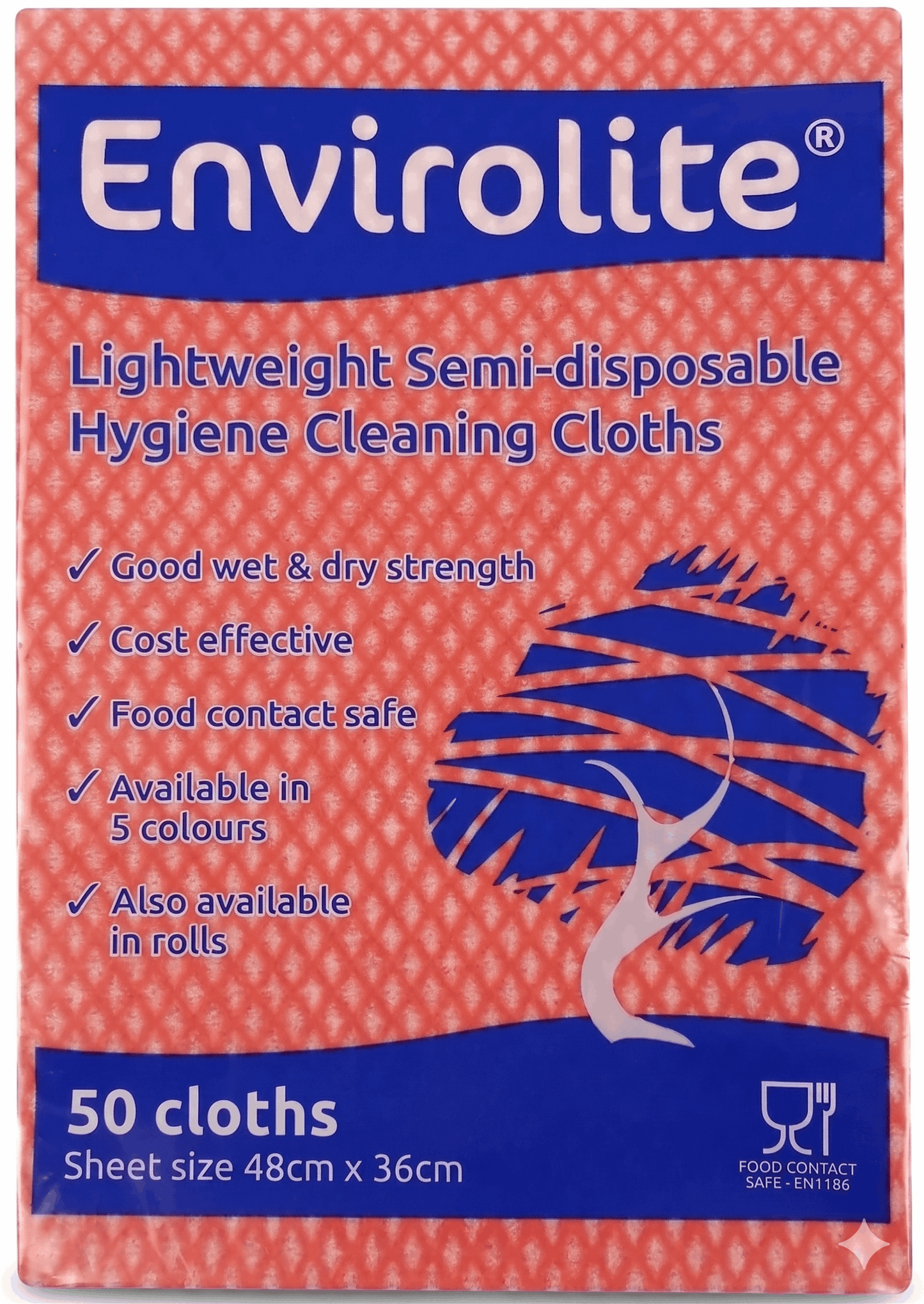Envirolite Folded Cleaning Cloths Red and box on a white background