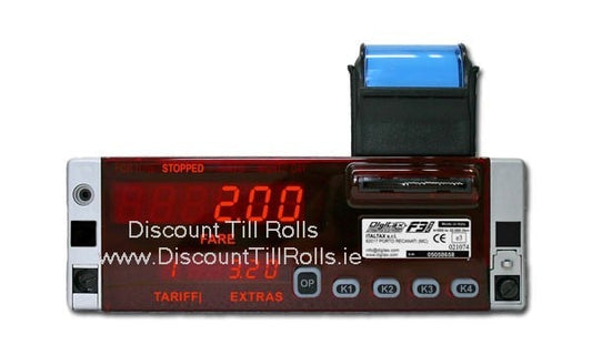 Digitax F3 Taxi meter and printer  with digital display on a white background