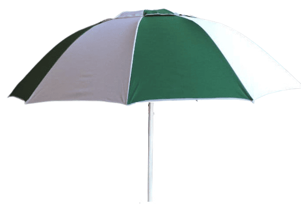 Green and white Bookmakers umbrella on a white background