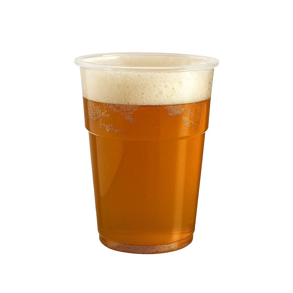 Half Pint Glass filled with beer on a white background