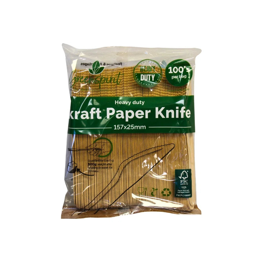 Packaged heavy-duty craft paper knife with visible brand name on a white background