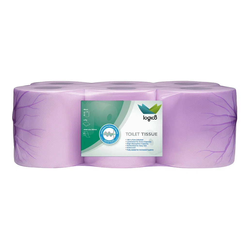 Pack of 6 Mini Jumbo Toilet Rolls on a white background
