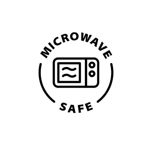 Black 'Microwave Safe' icon with a microwave illustration on a white background