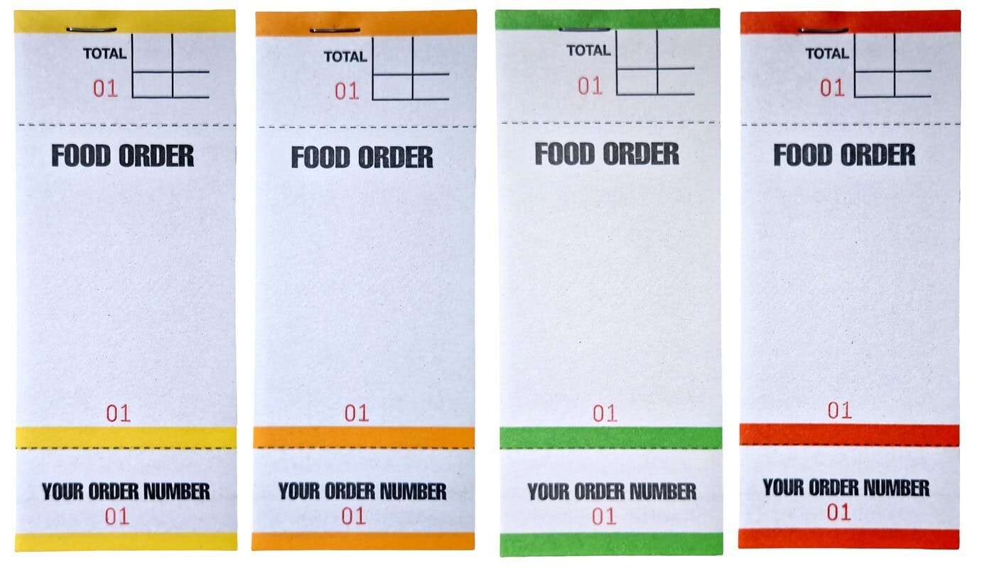 1 Ply Assorted Colour Order Pads 63x152mm | Numbered Waiter Pads for Restaurants & Cafés | Discount Till Rolls Ireland