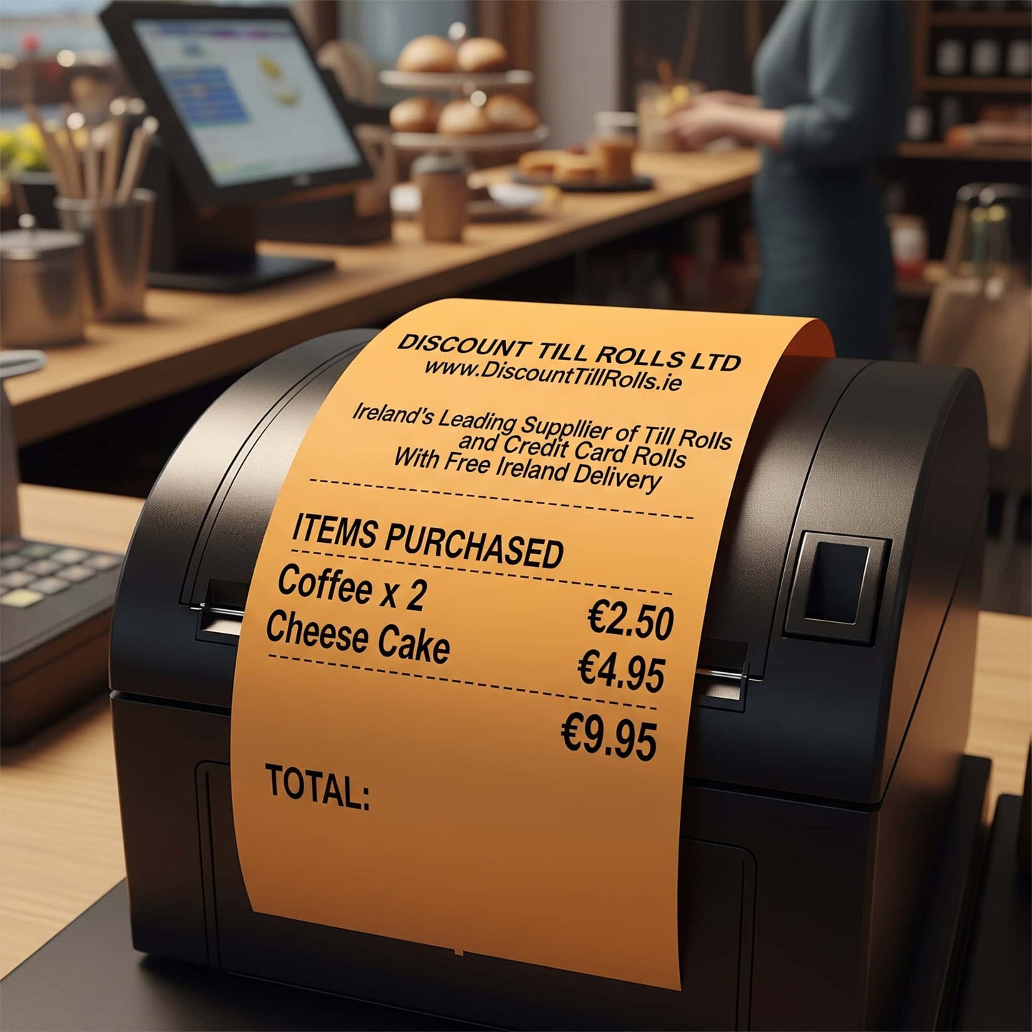 thermal printer printing an orange till rolls