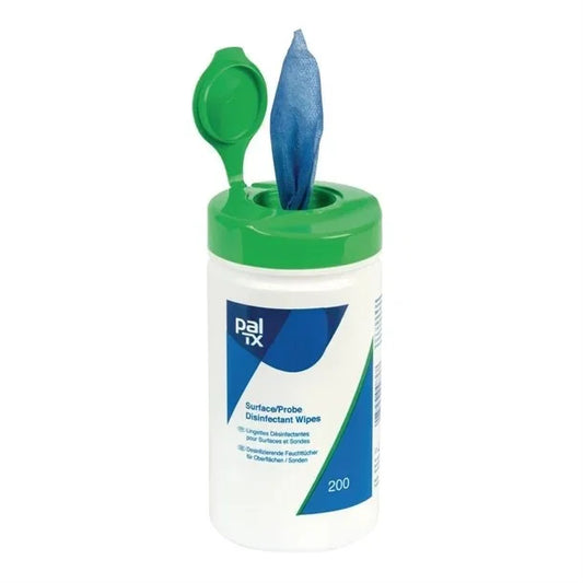 Pal TX Surface & Probe Disinfectant Wipes with a green lid on a white background