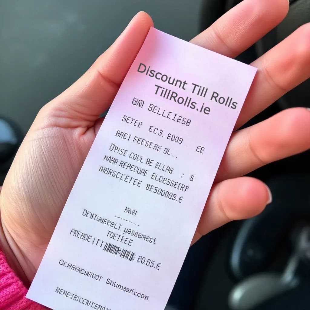 Hand holding a printed pink crediit card receipt with text on it