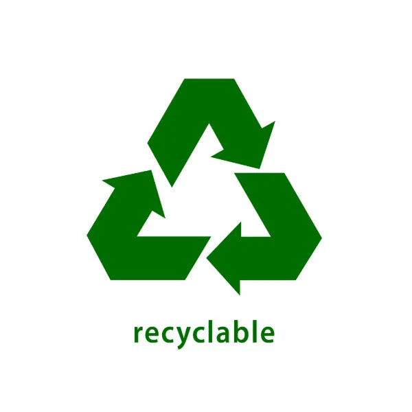 Green recycling symbol with 'recyclable' text on a white background