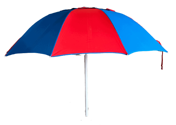 Red and blue racecourse bookmaker umbrella on a clear background