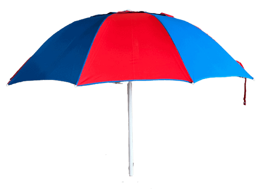 Red and blue racecourse bookmaker umbrella on a clear background