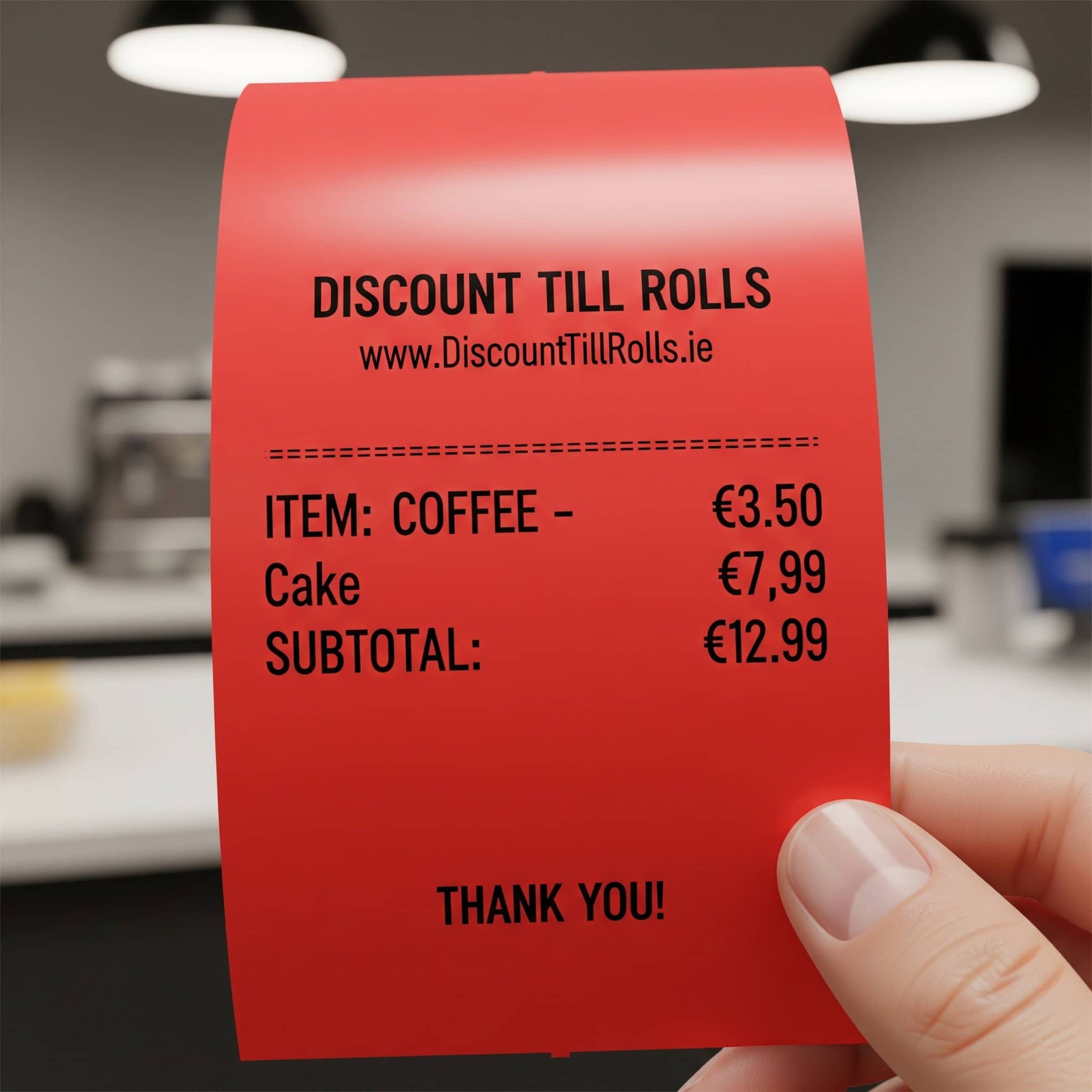 customer holding a red thermal receipt 