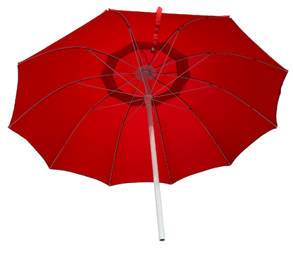 Inside view of a Red bookmakers umbrella on a white background