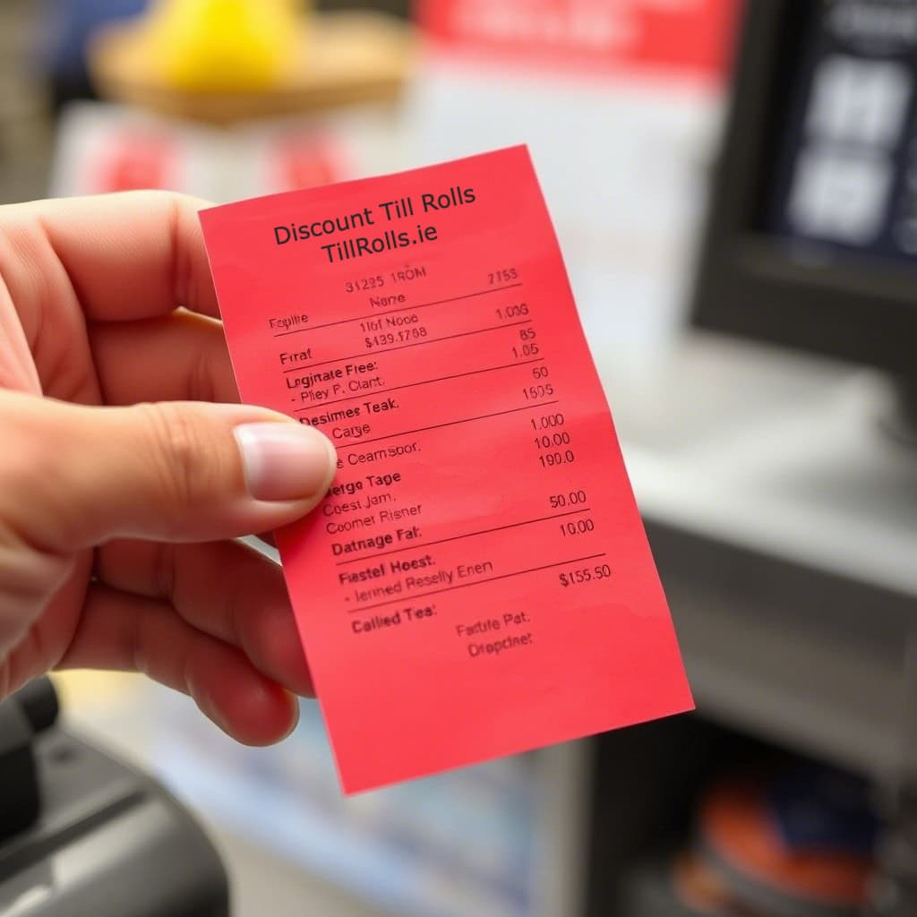 Customer holding a red receipt from Red credit card rolls
