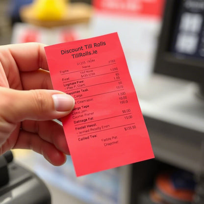 Customer holding a red receipt from Red credit card rolls