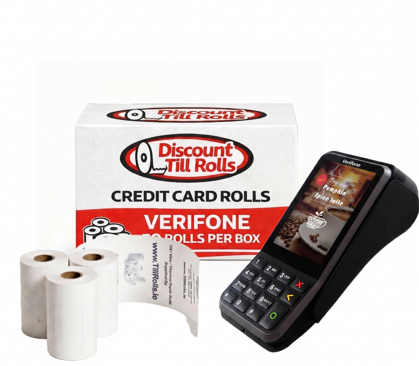 Verifone V400m Credit Card Rolls on a white background